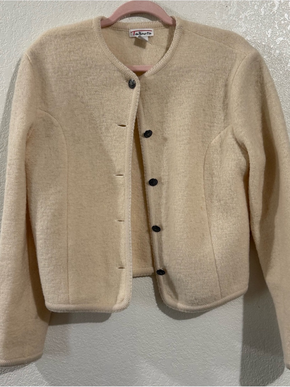 Talbots Cream Round-Neck Wool-Blend Button Jacket